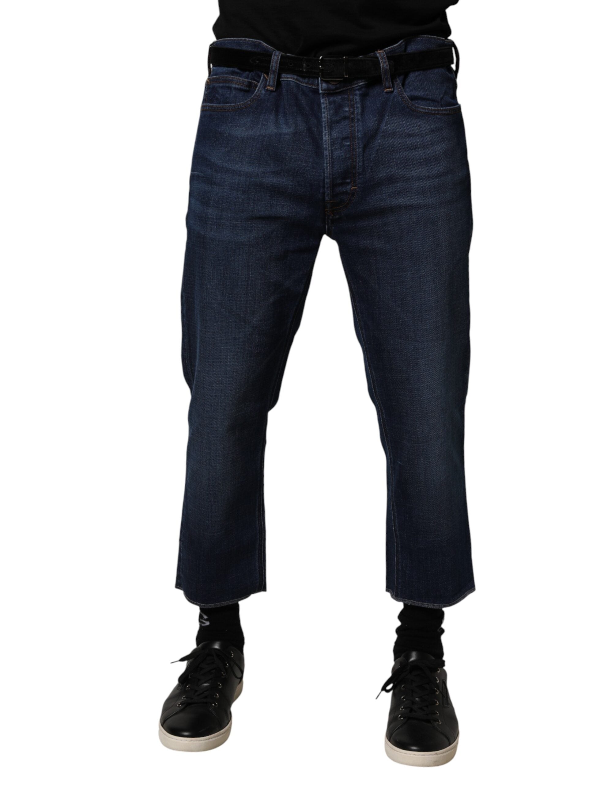 Cropped Cotton Denim Jeans — Blue