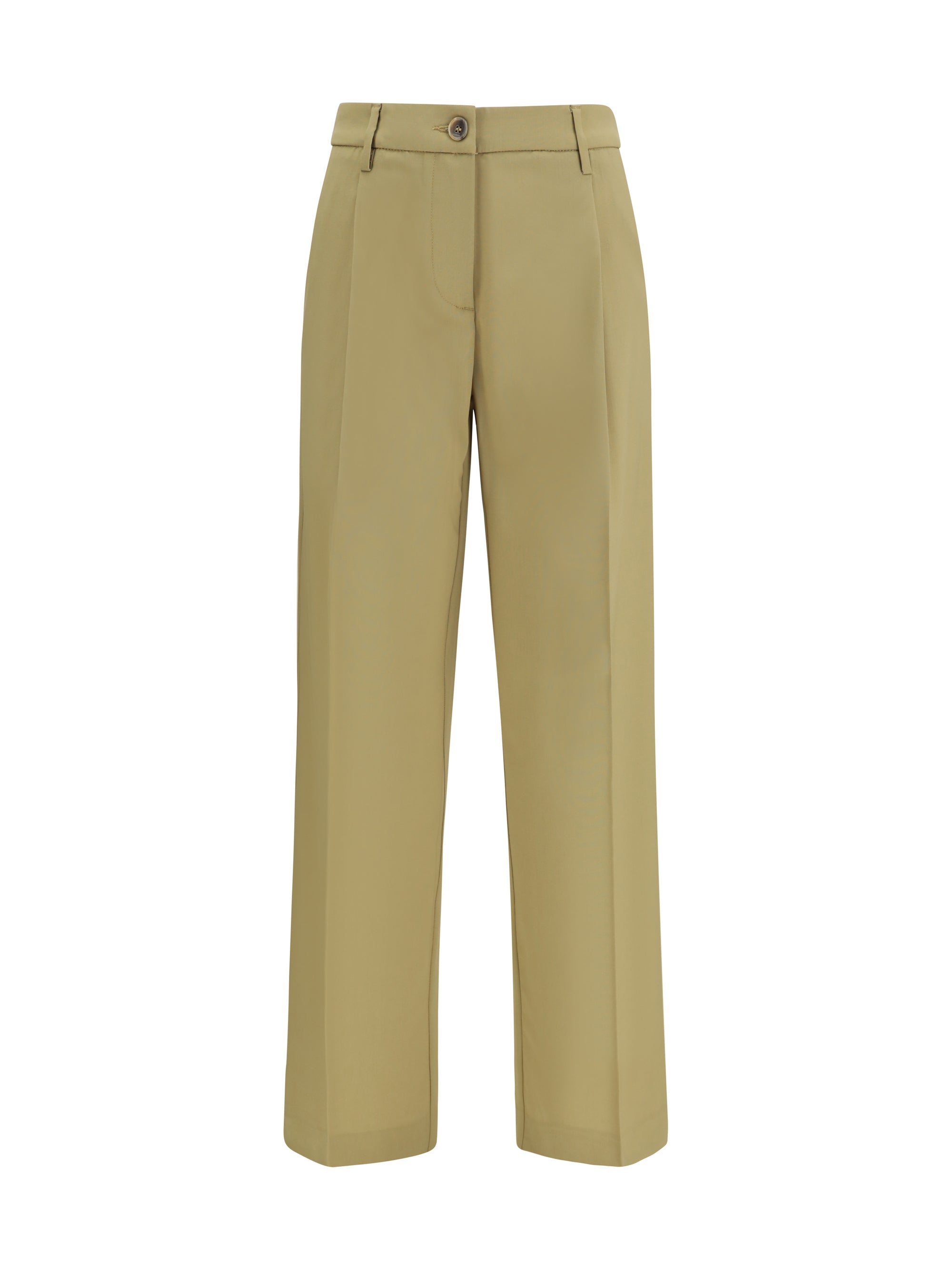 Wide-Leg Virgin Wool Fleece Trousers — Olive