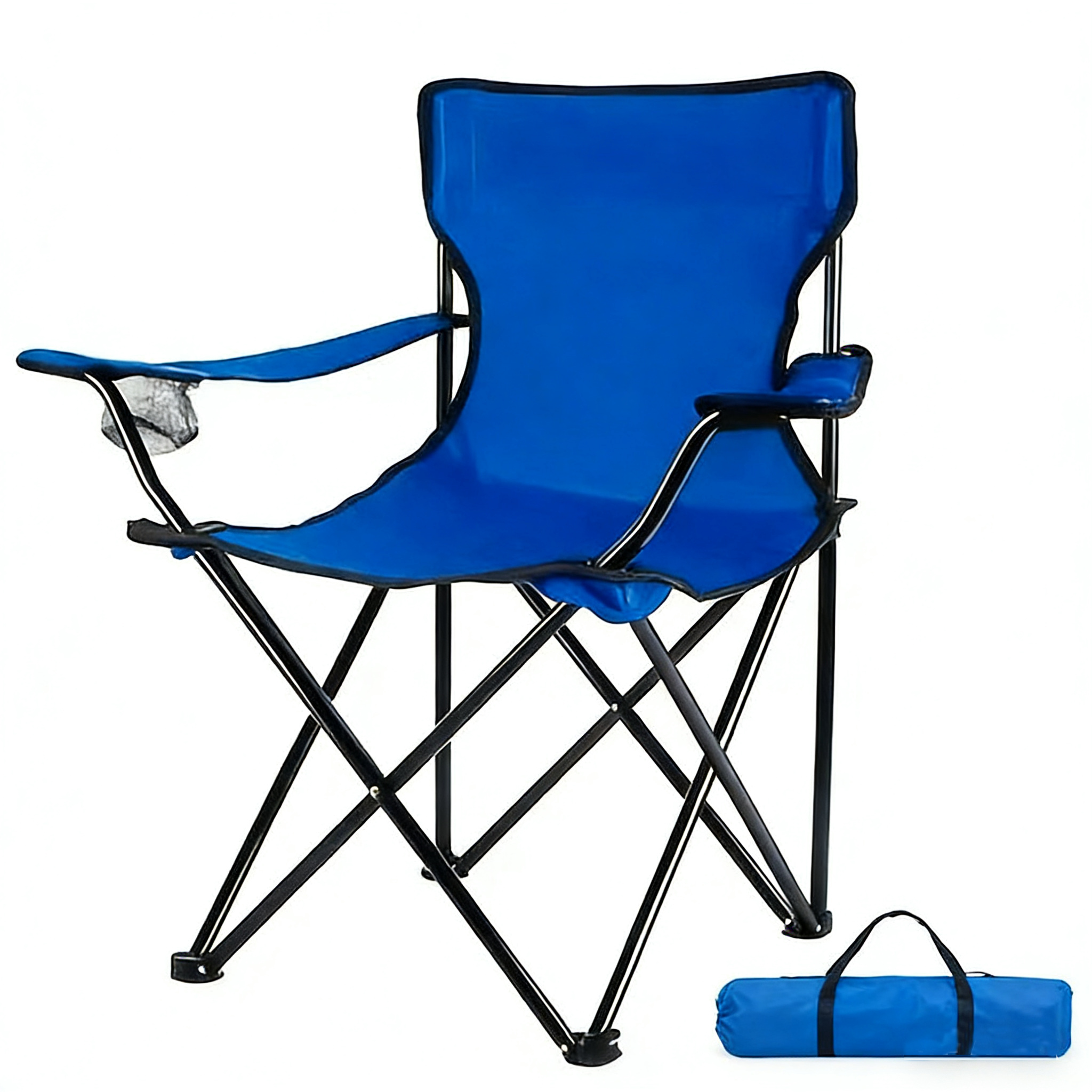 TEMU 1 Packs Foldable Camping Chairs With Storage Portable Bags| Steel And Oxford Cloth, Cup-holders, Solid Back, Suitable For Indoor& Outdoor Use