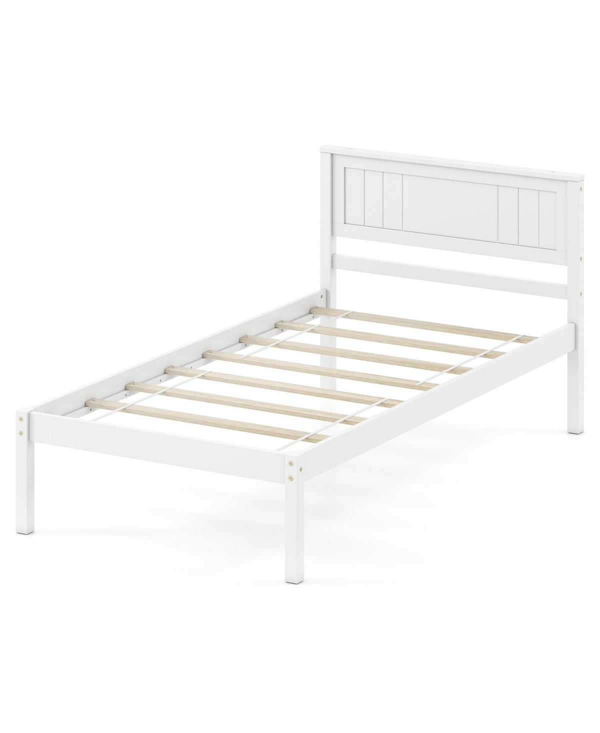 Wooden Platform Bed Frame with Headboard and Slat Support, Strong Mattress Base - White