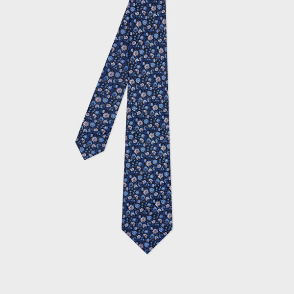 Dark Blue Floral Silk Tie