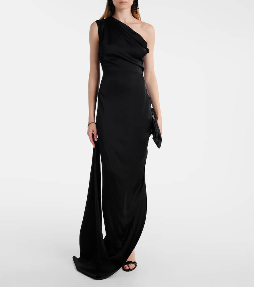 Andreas draped one-shoulder satin gown