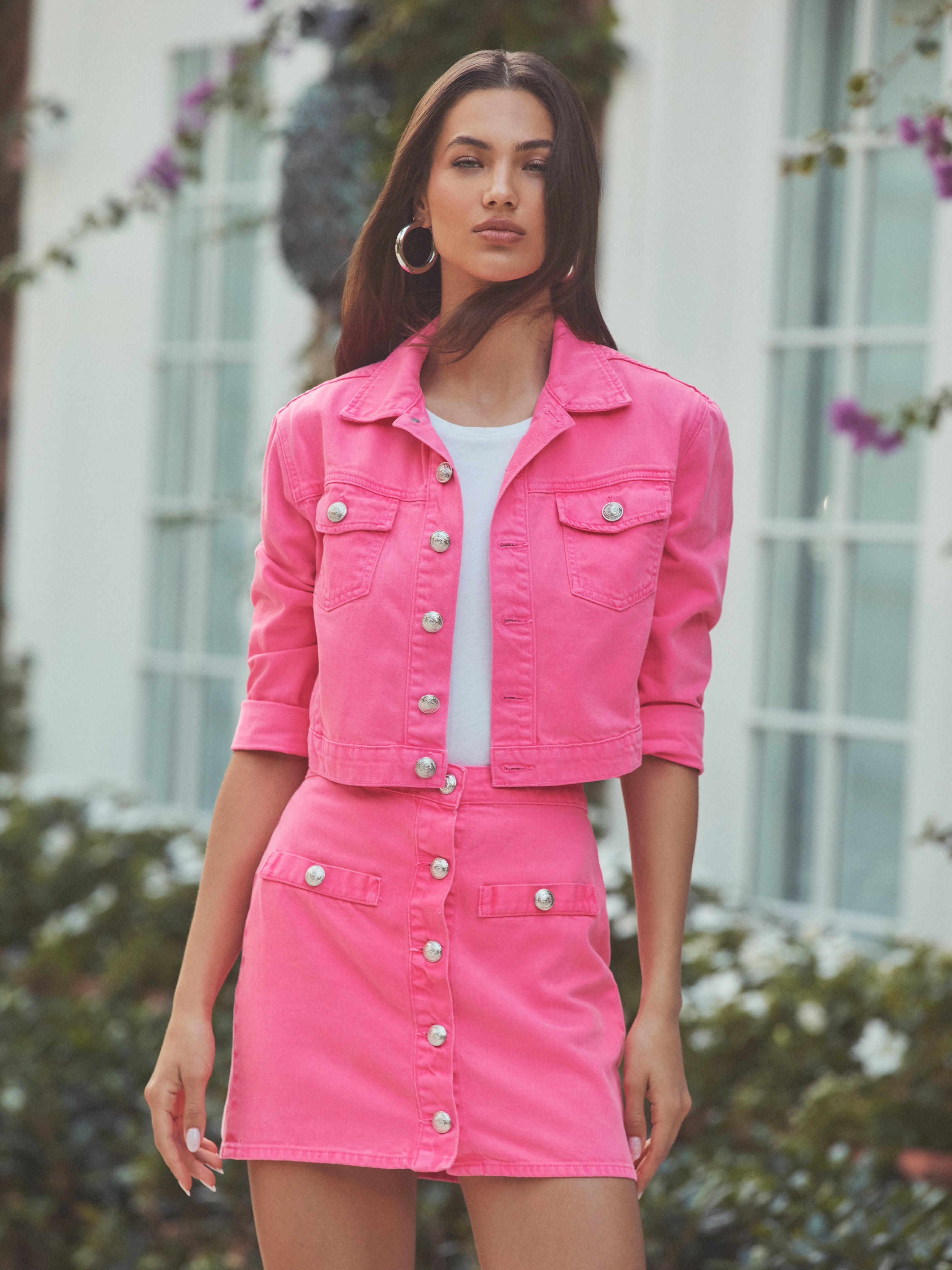 Kris Denim Mini Skirt In Pink Glo