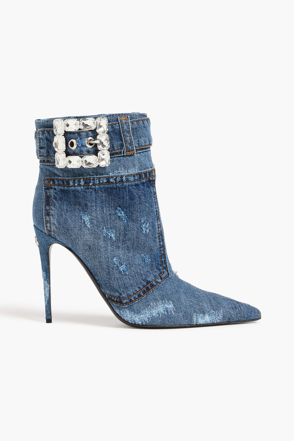 Crystal-embellished distressed denim ankle boots - Blue - EU 41