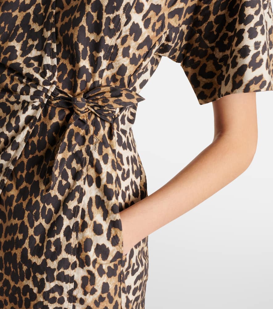 Ganni Leopard-print cotton wrap dress