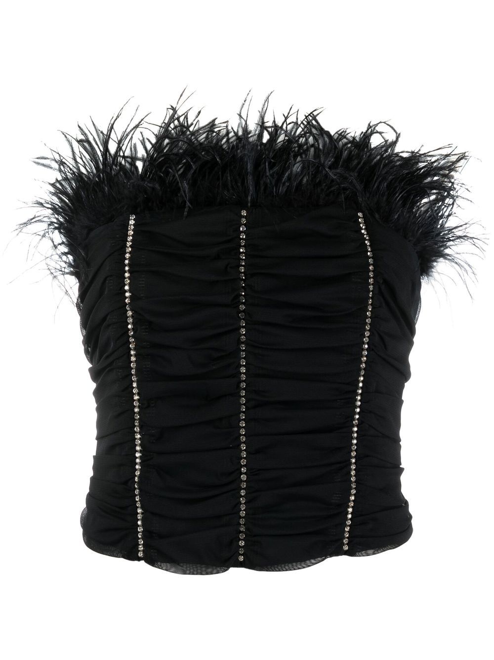 Crystal-embellished feather-detail top - Black