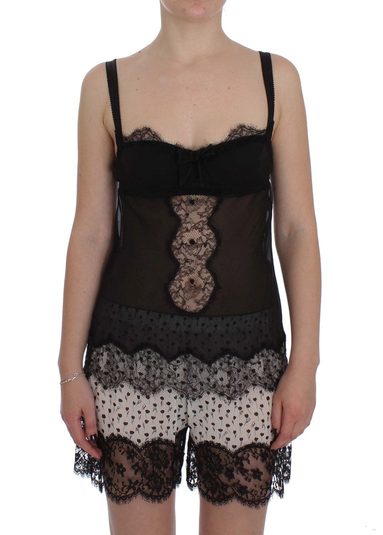 Silk Floral Lace Tank Top — Black