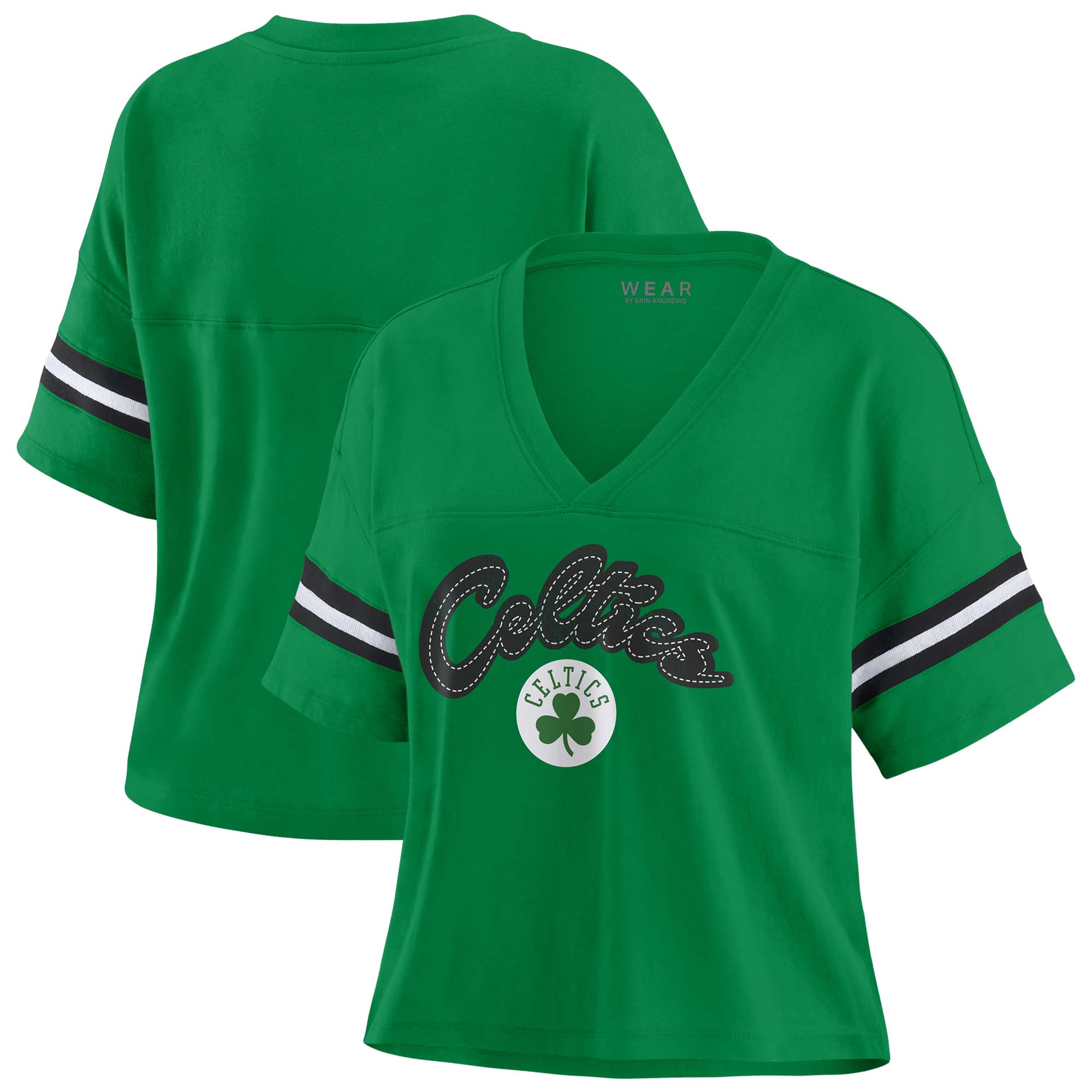 Women's Kelly Green Boston Celtics Color Block Boxy V-Neck T-Shirt