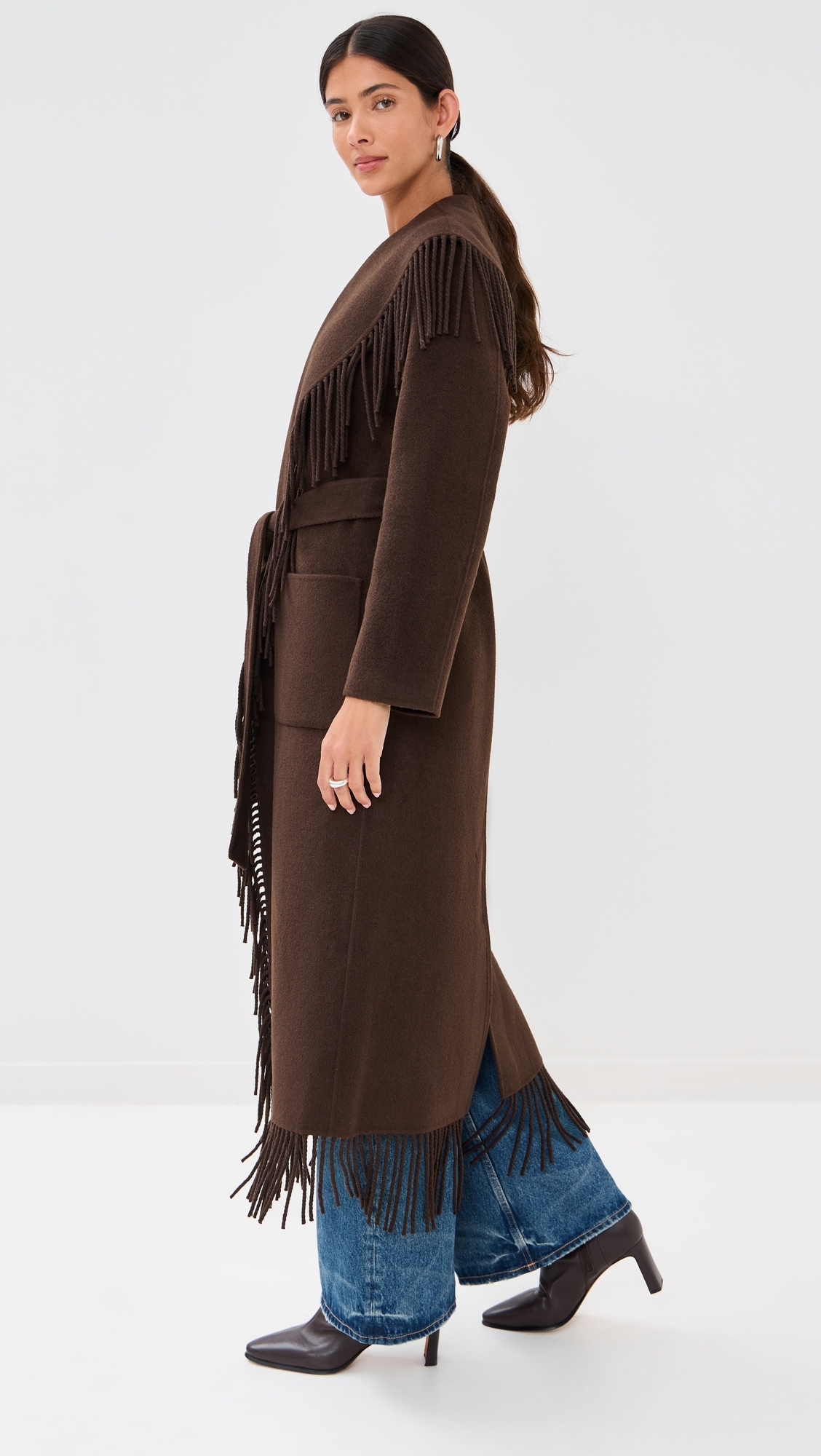 Carrie Fringe Robe Coat Chocolate