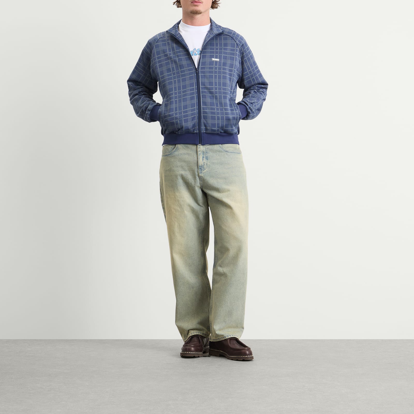 Men's Tricot Track Jacket in Navy Plaid