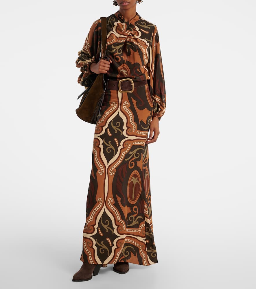 Printed silk maxi skirt