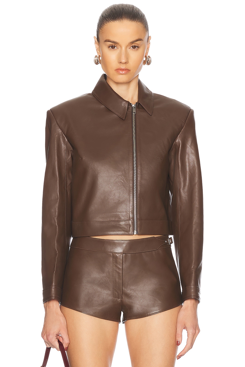 Mimchik Off Center Moto Jacket in Chocolate - Brown.  4 also in 0