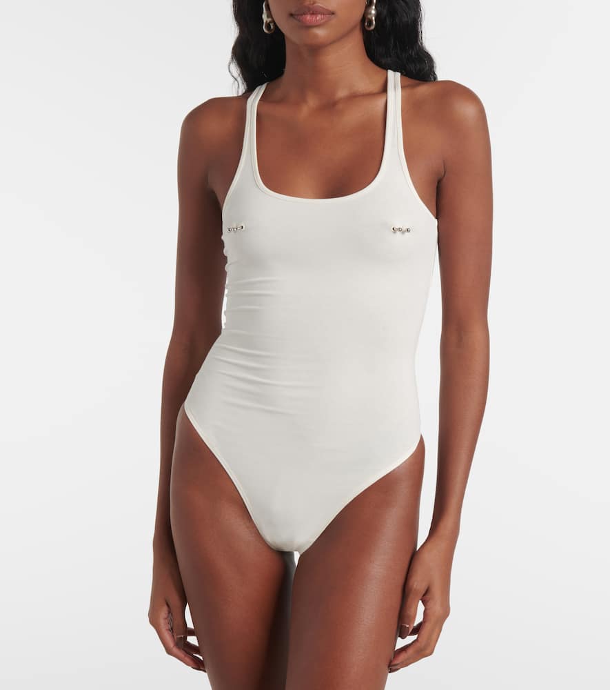 Embellished cotton bodysuit