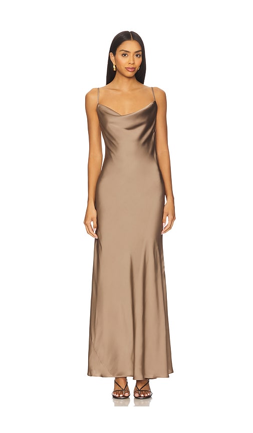 Bardot MAXIKLEID MIT WASSERFALLAUSSCHNITT MONROE in Brown. Größe 8. Also in 10, 12, 2