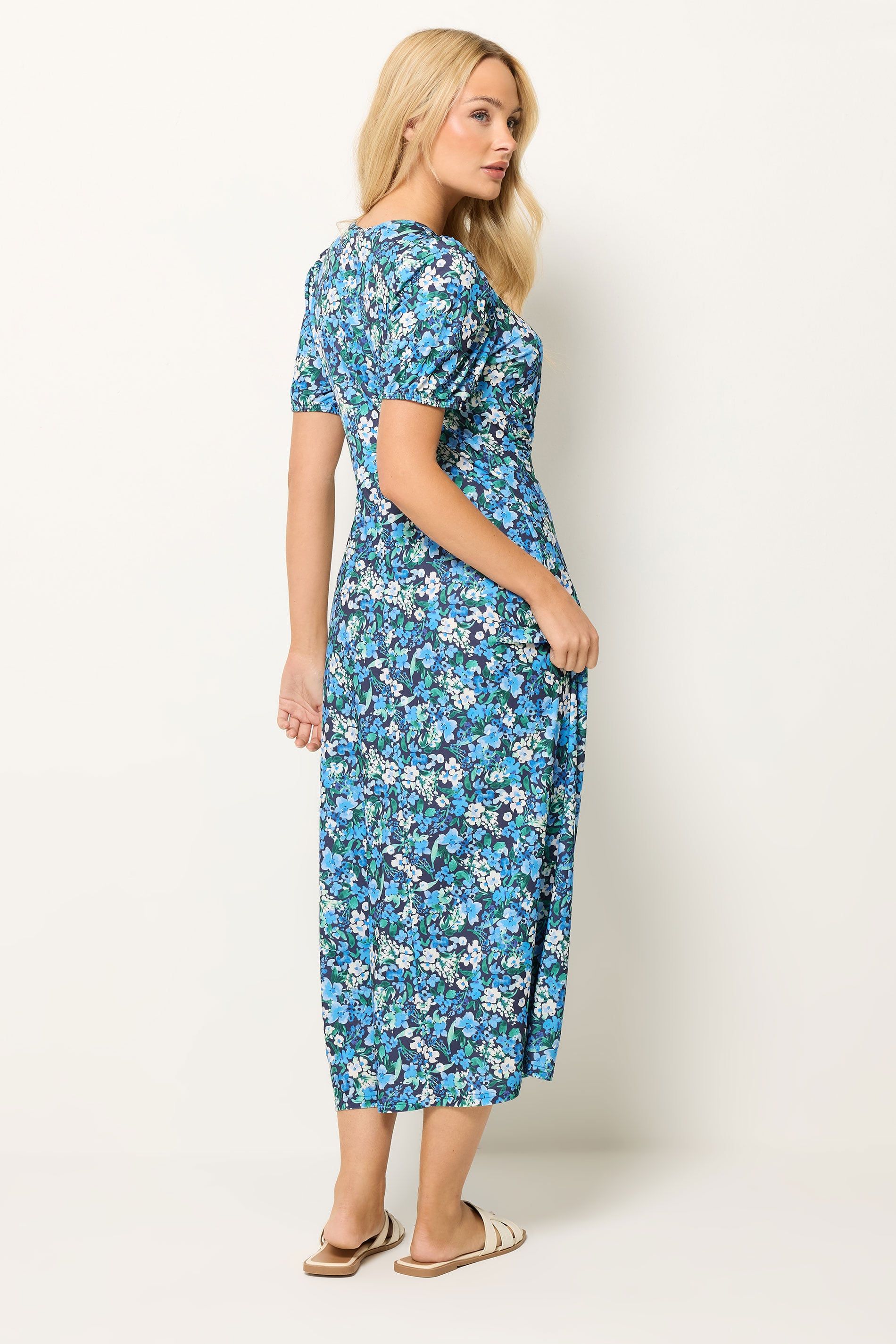 M&Co Women's Floral Short Sleeve Midi Dress in Blue