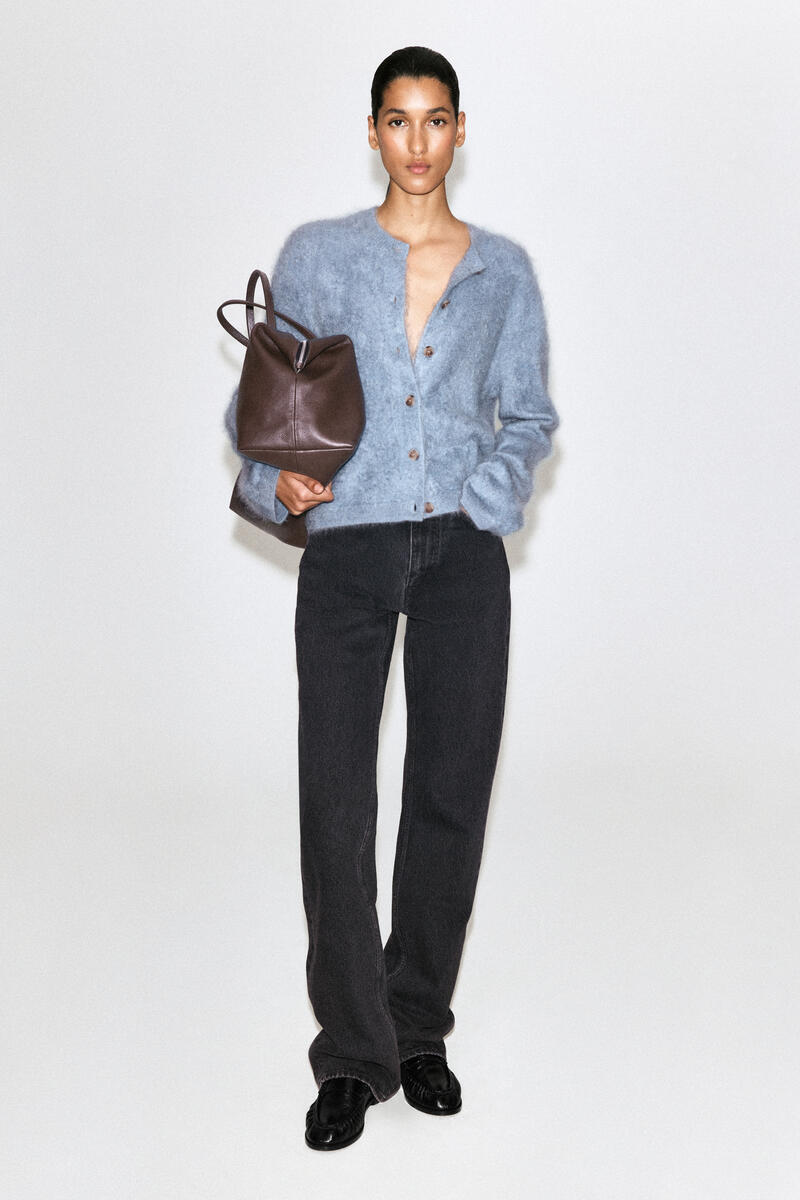 Brushed-Cashmere Crew-Neck Cardigan
