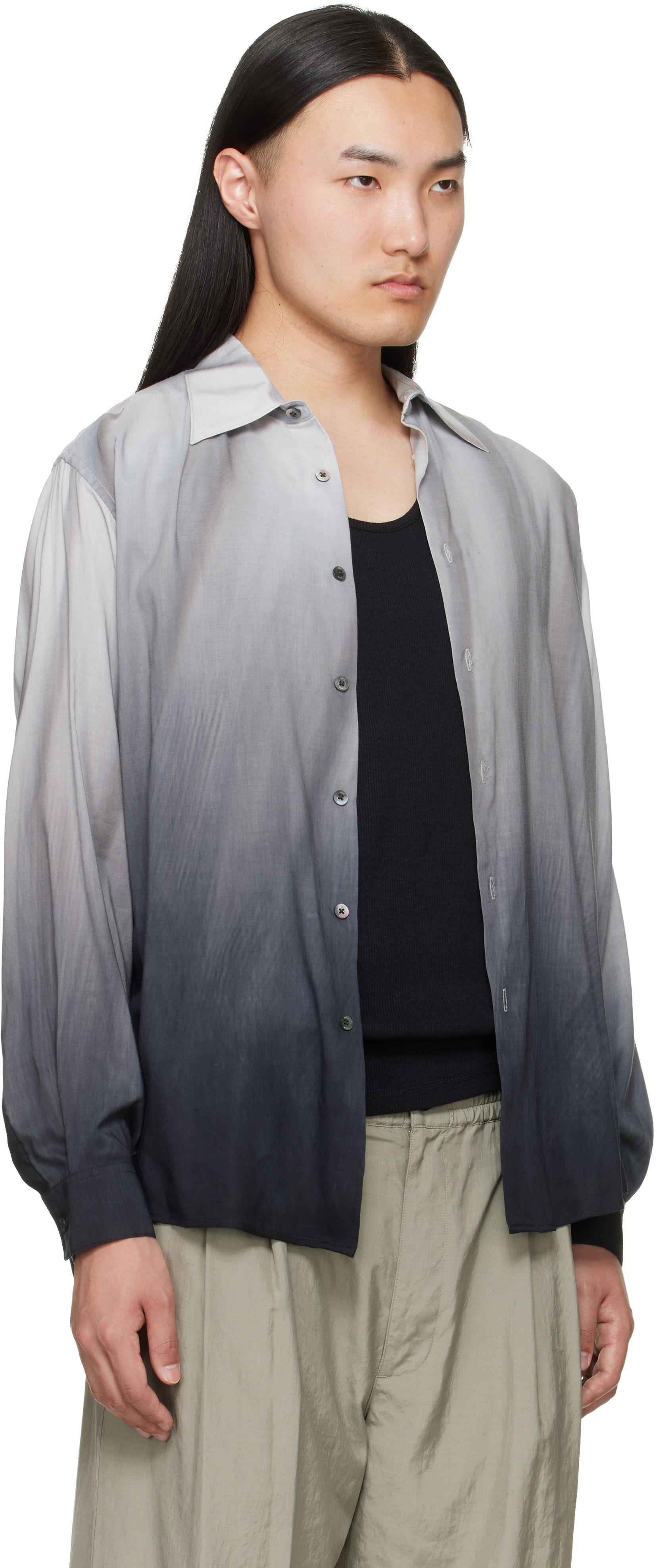 Gray Cotton Silk Lawn Hand Painted Loose Fit Shirt