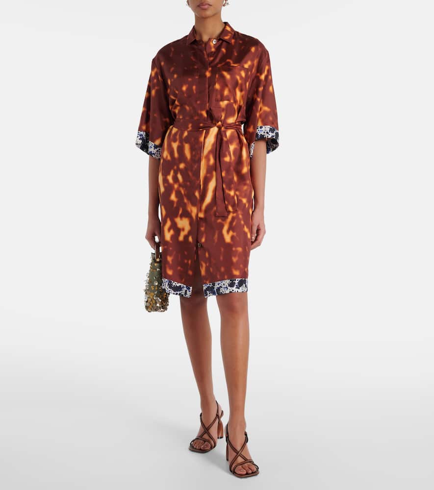 Belted printed silk shirt dress