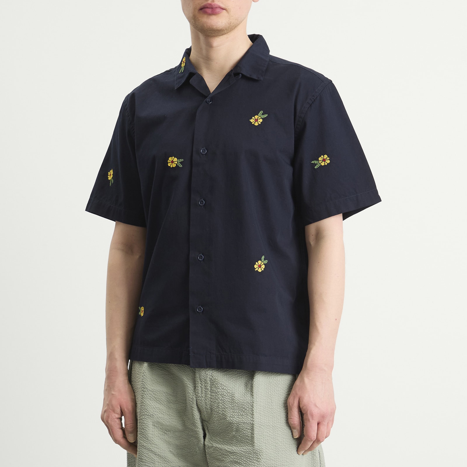 Men's Cross Stitch Shirt in Dark Navy