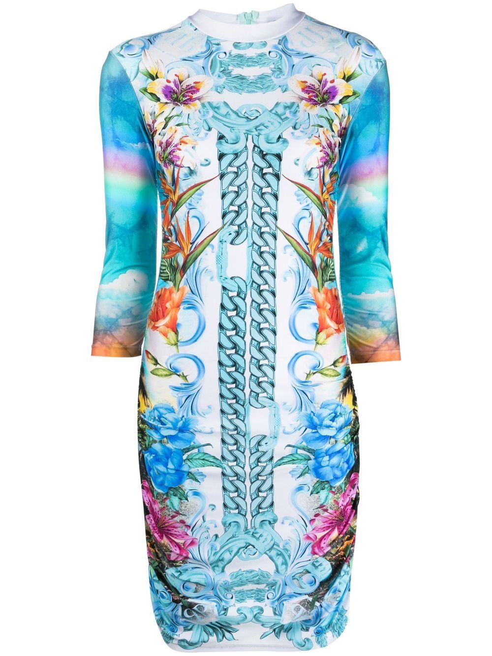 Hawaii-print mini dress - Blue