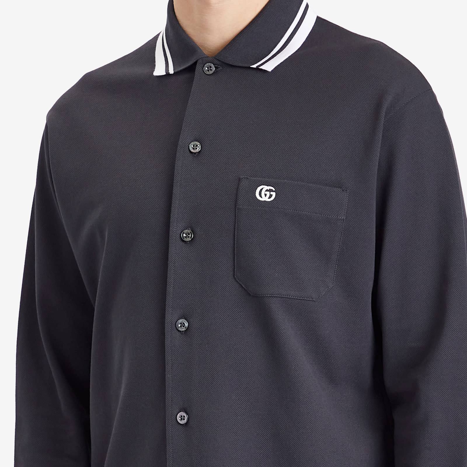 Men's Stretch Cotton Long Sleeve Polo Shirt in Dark Grey