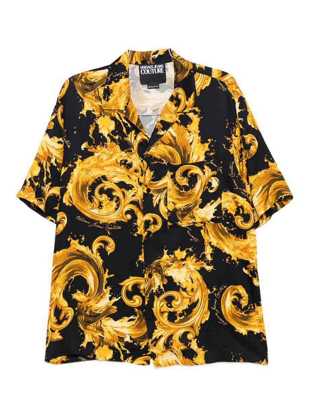 Black Baroque Print Shirt With Chest Pocket