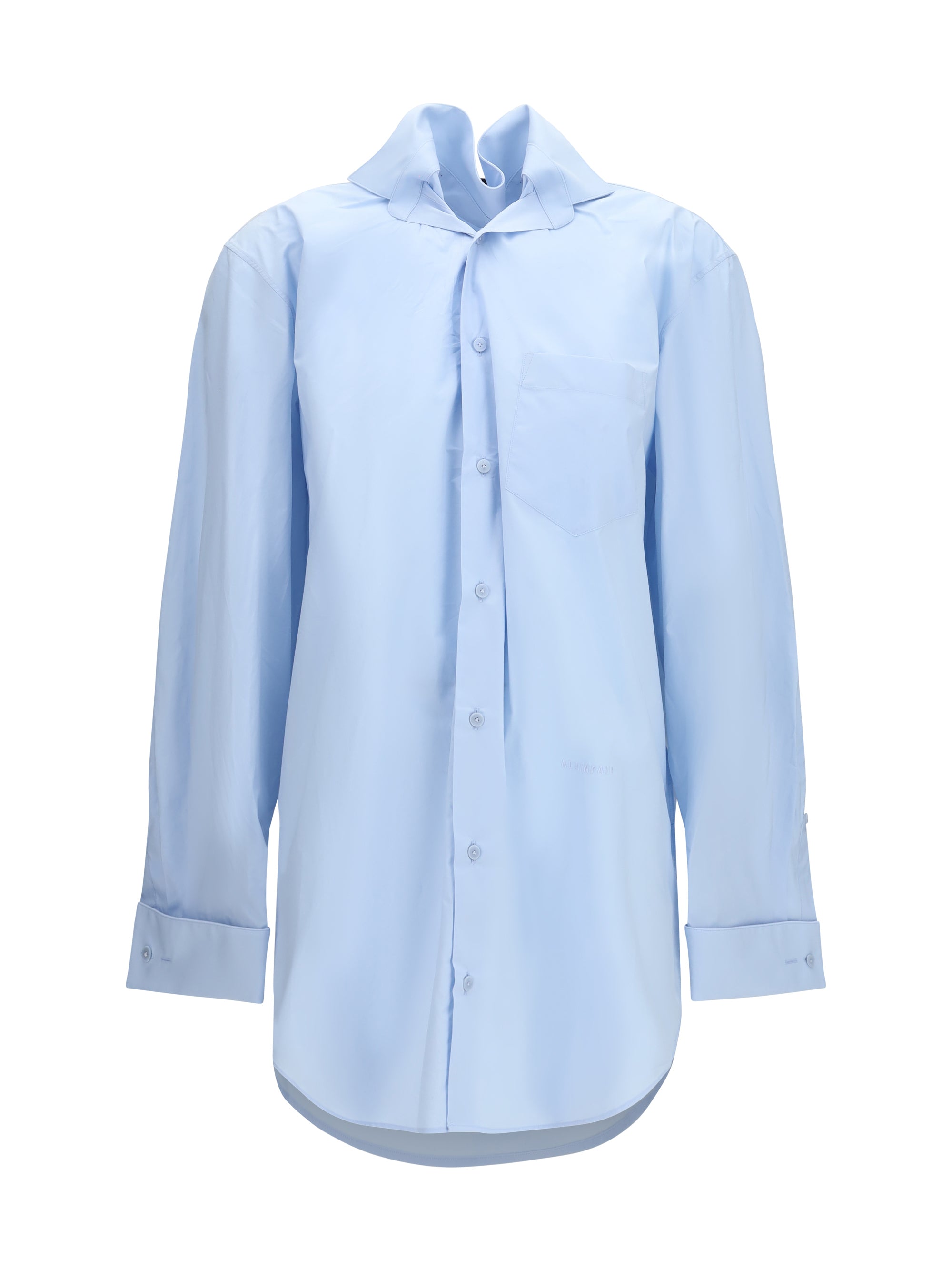 Elasticated Collar Cotton Shirt — Blue