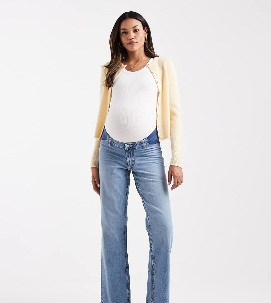 ASOS DESIGN Maternity comfort stretch straight leg jeans in light mid blue