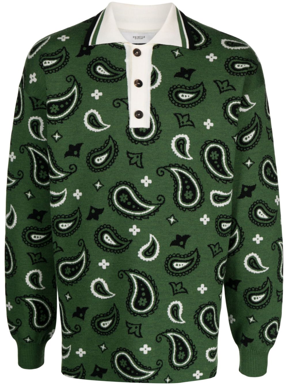 Paisley-jacquard polo-collar jumper - Green