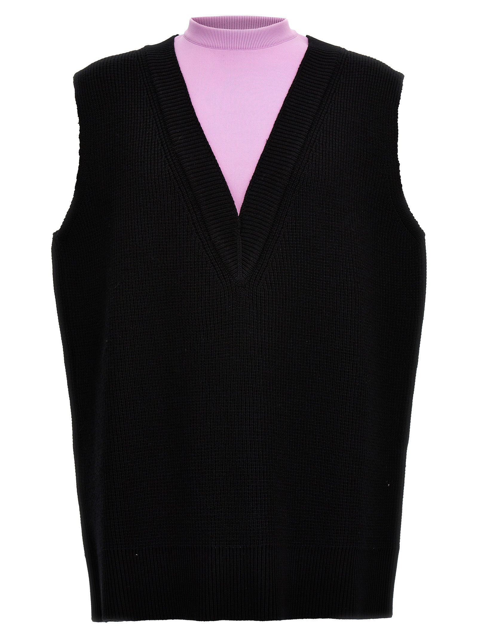 Wool-Blend V-Neck Vest — Black