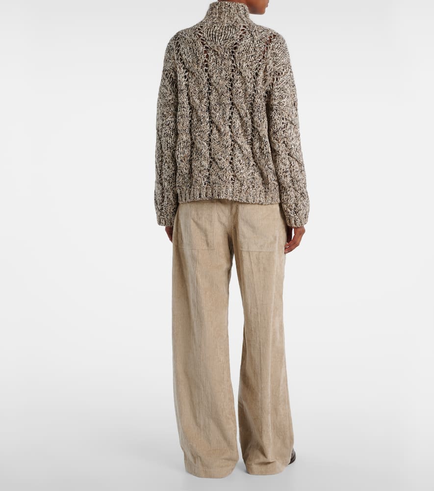 Cable-knit wool and cashmere turtleneck sweater