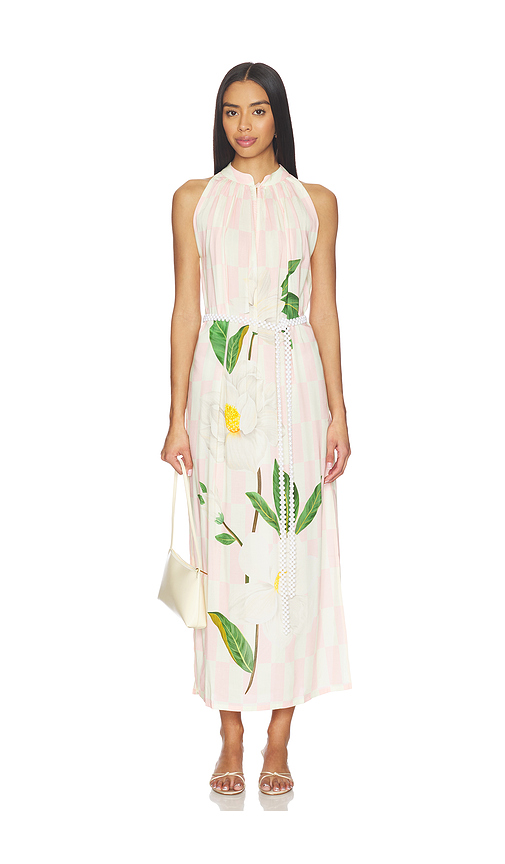 Verandah Sundowner Maxi Dress in Blush & Ivory Magnolia And Checks Panel. M also in L, S