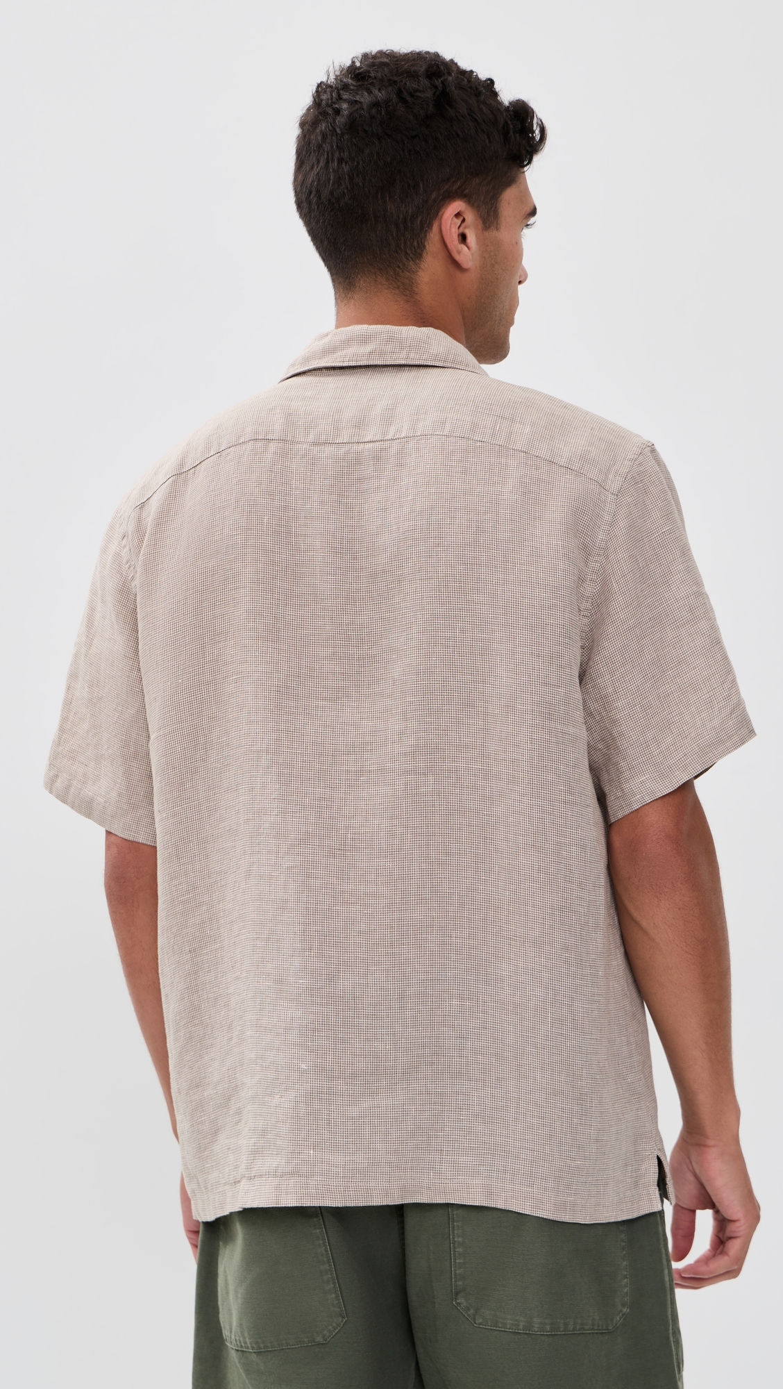 Short Sleeve Laguna Linen Camp Shirt Khaki Pincheck