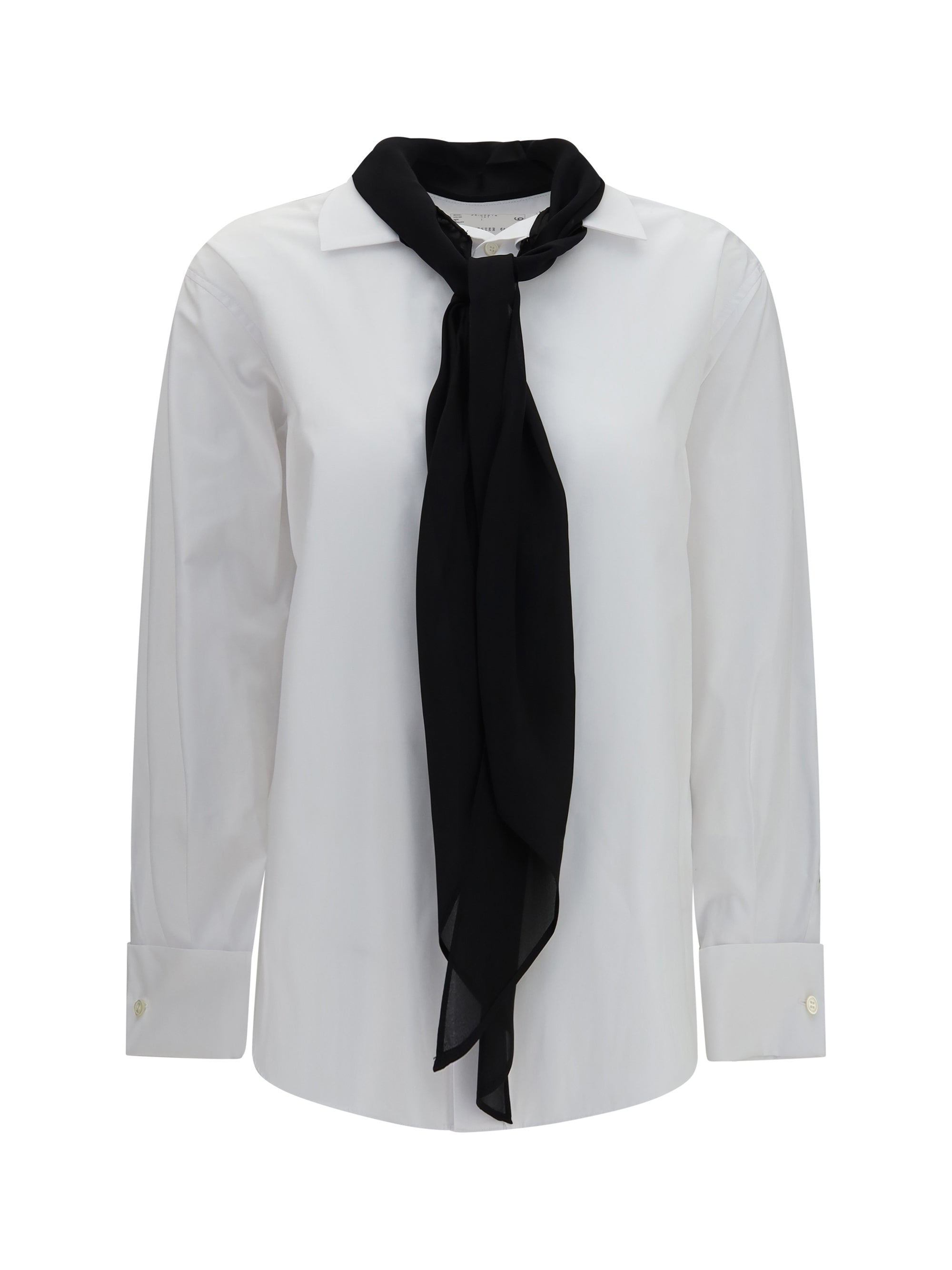 Cotton Poplin Scarf Shirt — White