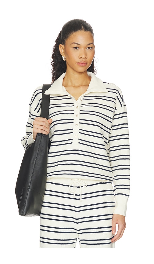 Negative Underwear Waffle Knit Pullover in Cream,Navy. XS. Also in S, M, L, XL/1X, XXL/2X