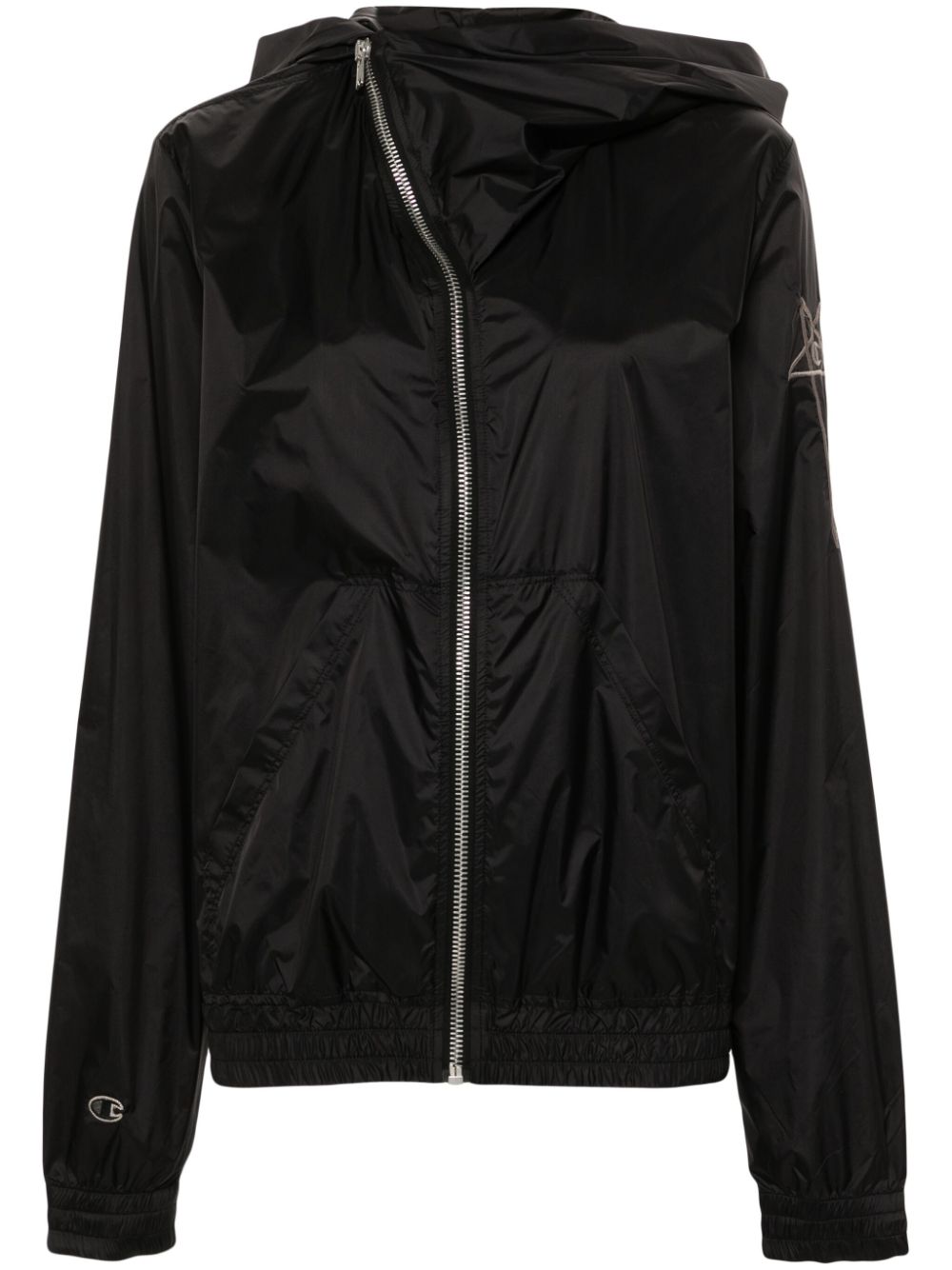 Logo-embroidered hooded jacket - Black