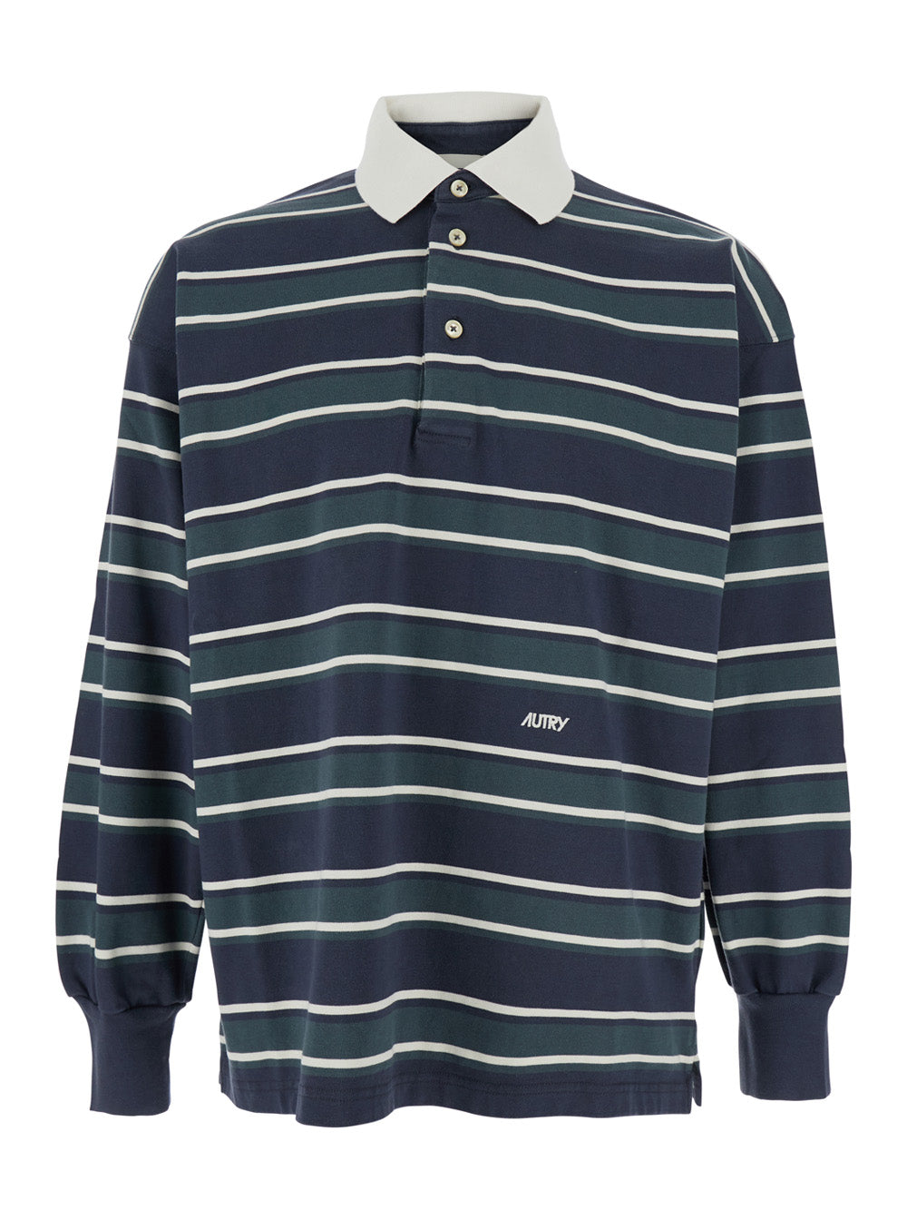 Striped Cotton Polo Shirt — Navy