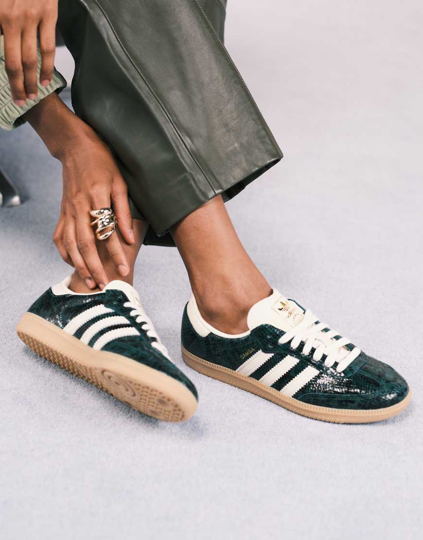 Samba OG trainers in dark green and cream snake print