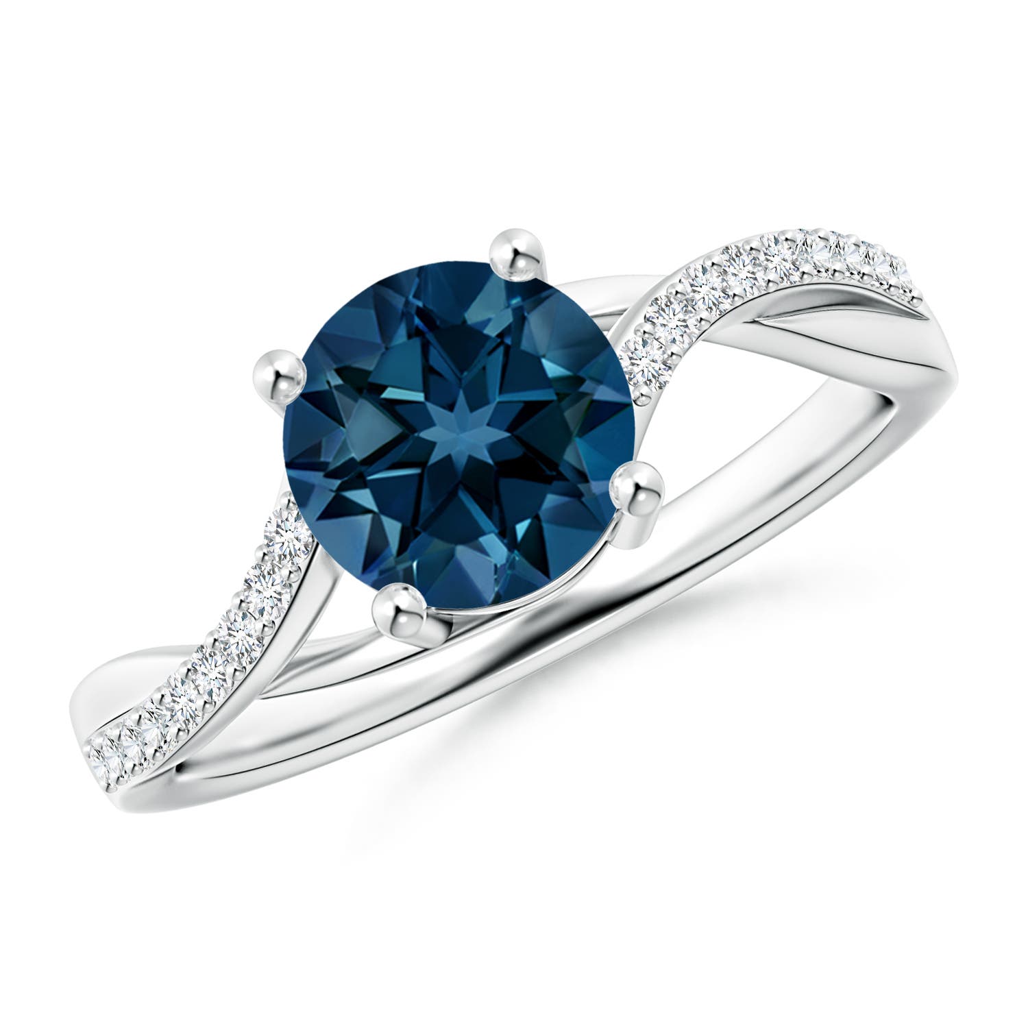 Angara 1.55 Carats Solitaire London Blue Topaz Twisted Split Shank Ring in Platinum