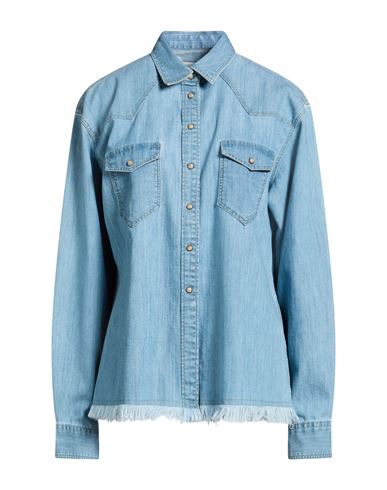 Woman Denim shirt Blue Size 10 Cotton, Elastane