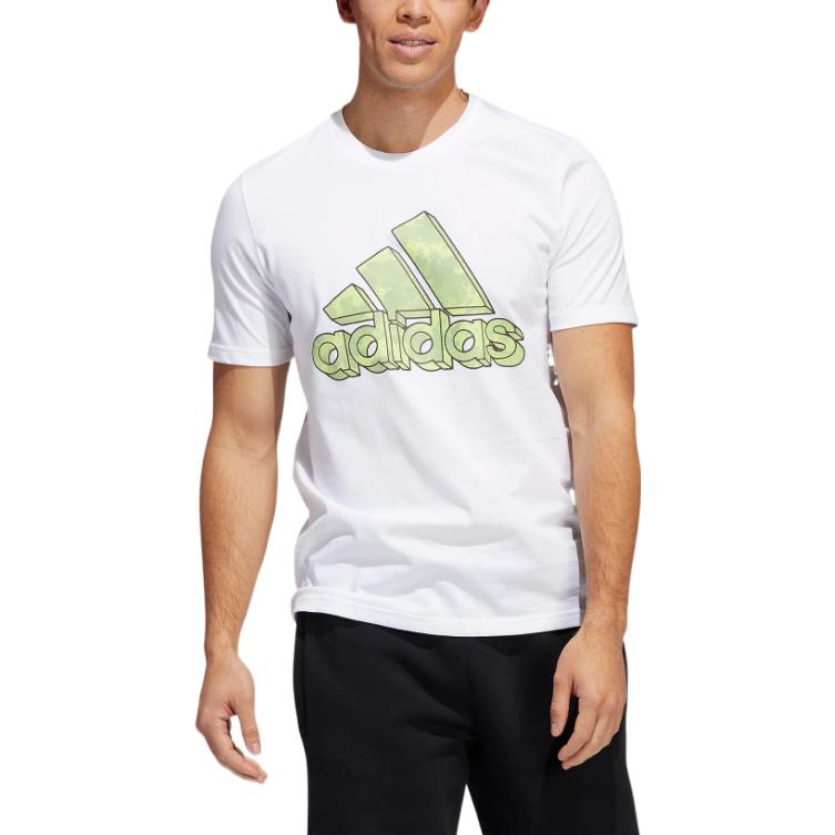 Men's Alphabet Logo Sports Round Neck Pullover Short Sleeve White T-Shirt