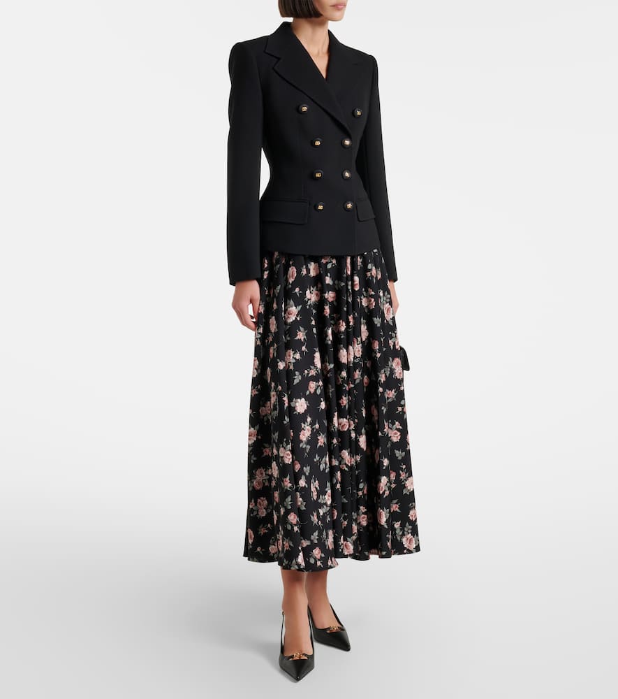 Floral silk-blend charmeuse midi skirt
