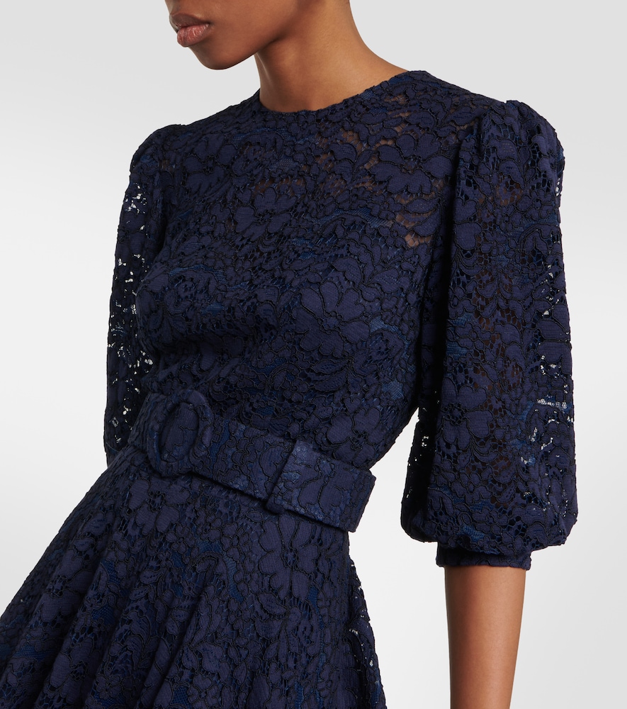 Belted lace midi dress