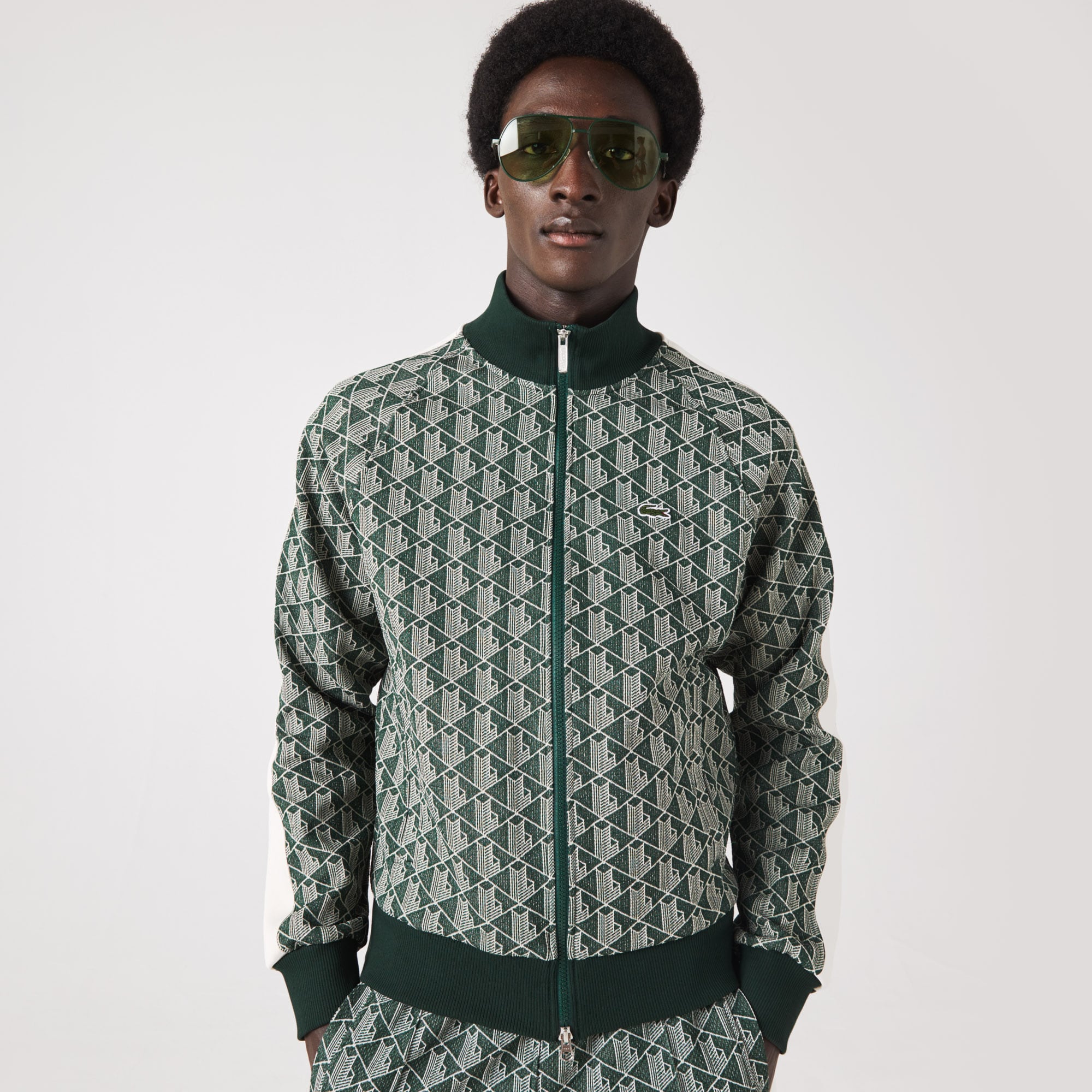 Men's Regular Fit Monogram Print Zip Sweatshirt