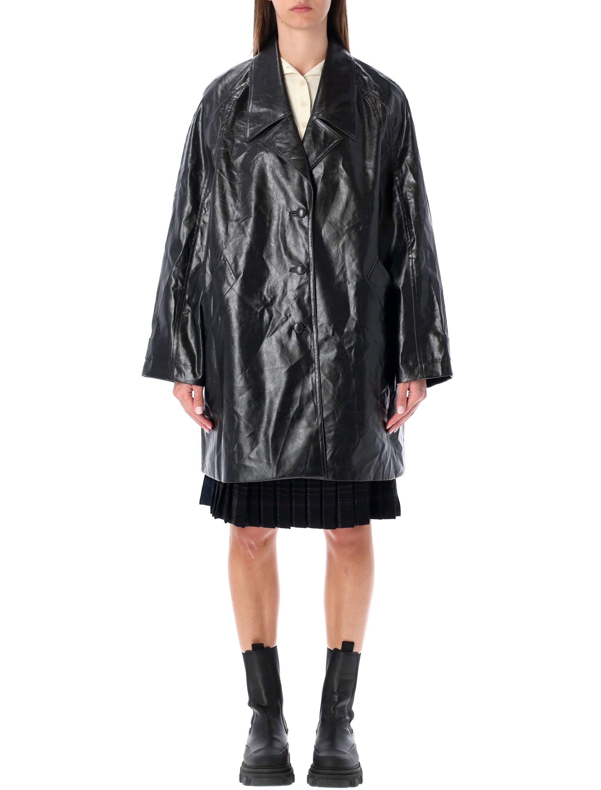 Single-breasted Faux-leather Coat