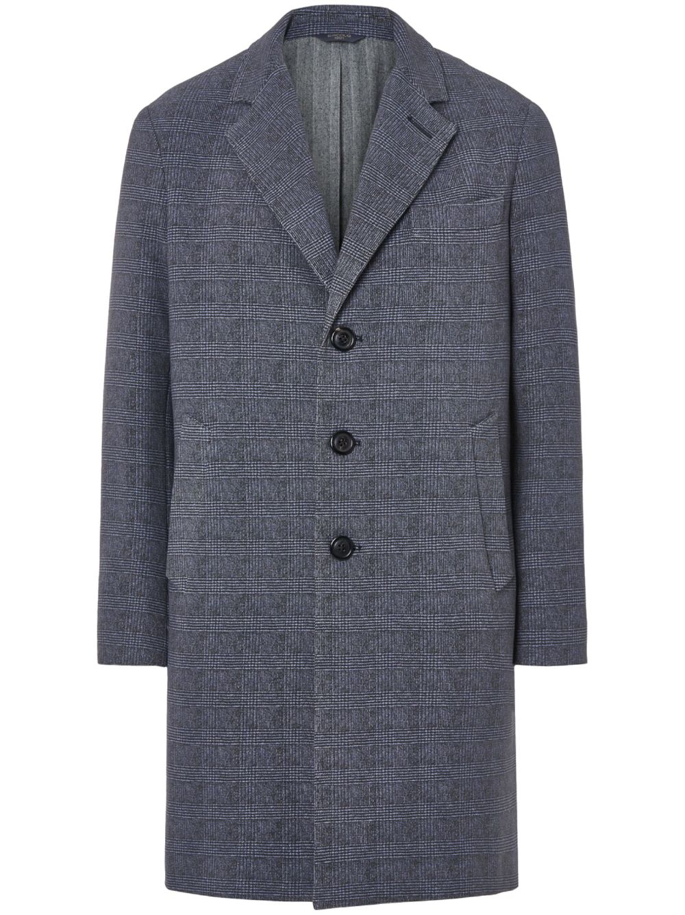 Check-pattern single-breasted coat - Blue