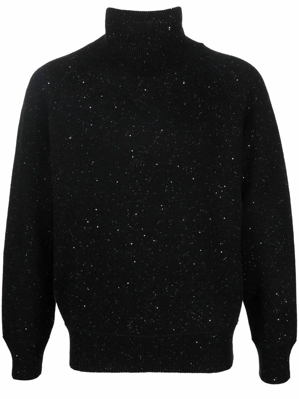 Speckle-Knit Roll Neck Sweater — Black