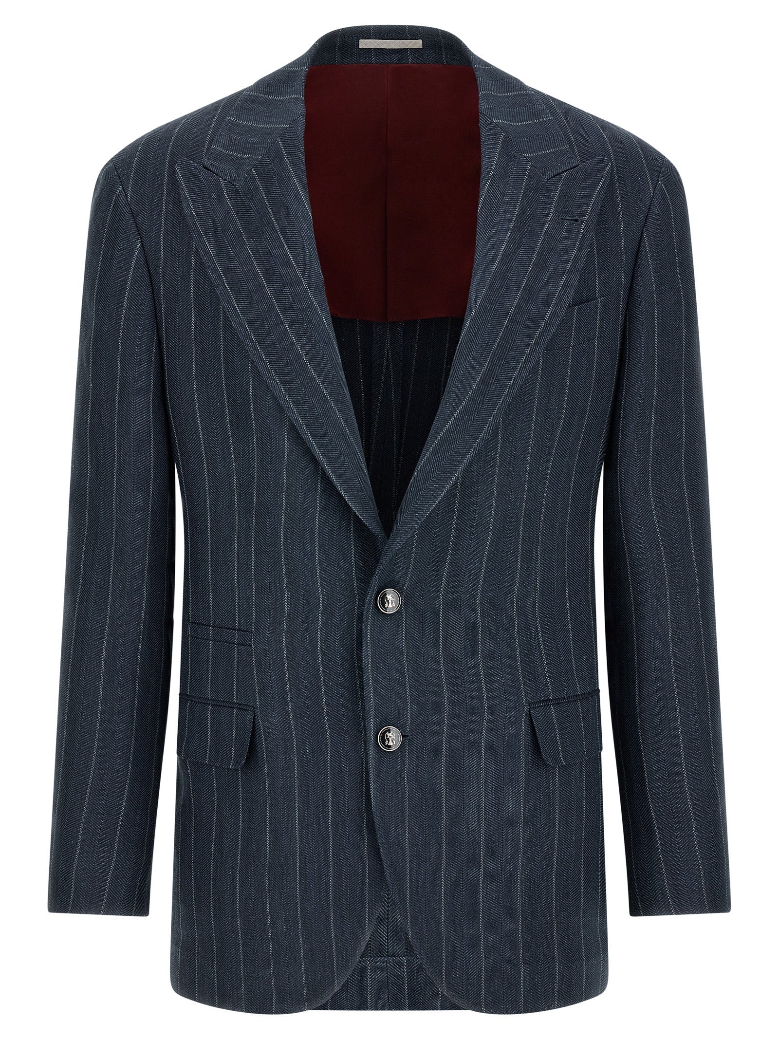 Hemp & Silk Pinstriped Blazer — Blue