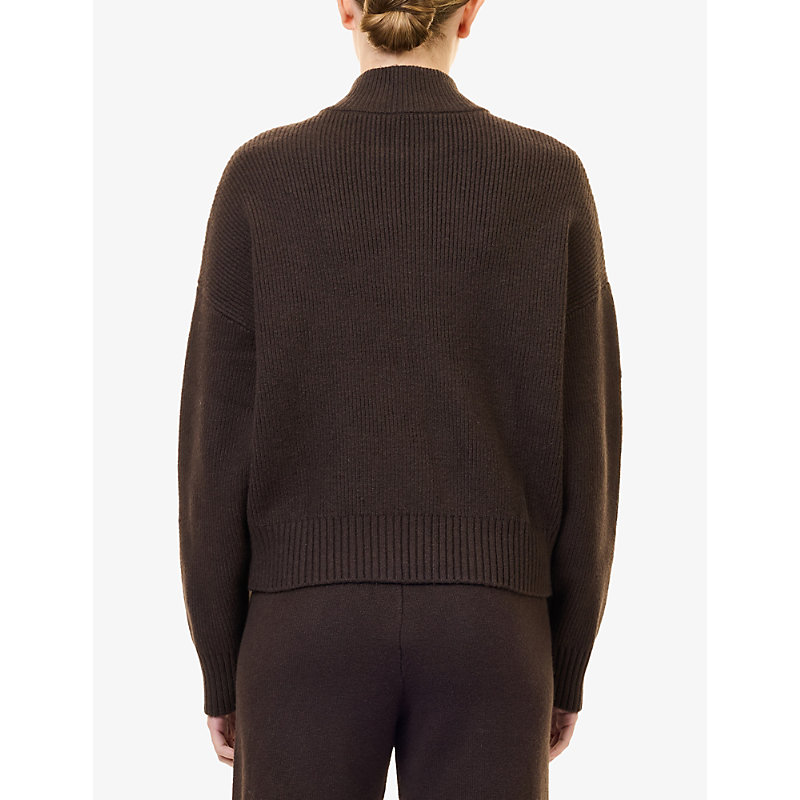 Womens Varsity Zip-Up Funnel-Neck Knit Sweatshirt