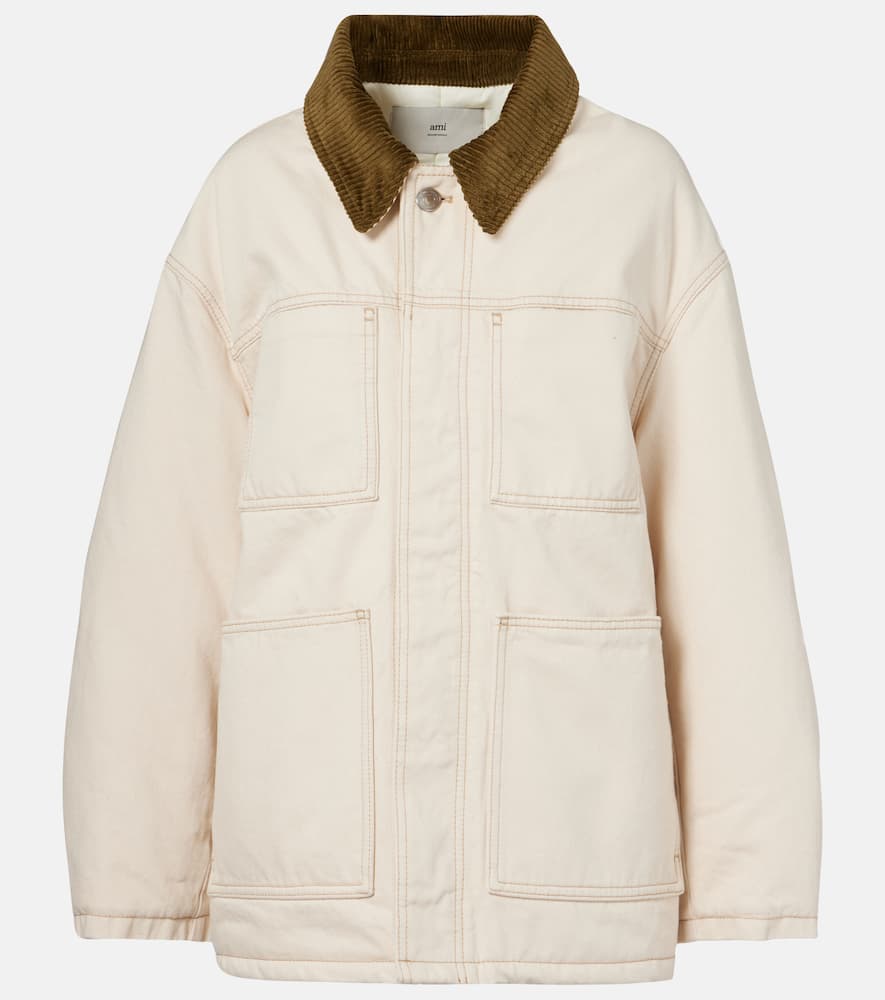 Corduroy-trimmed cotton twill field jacket
